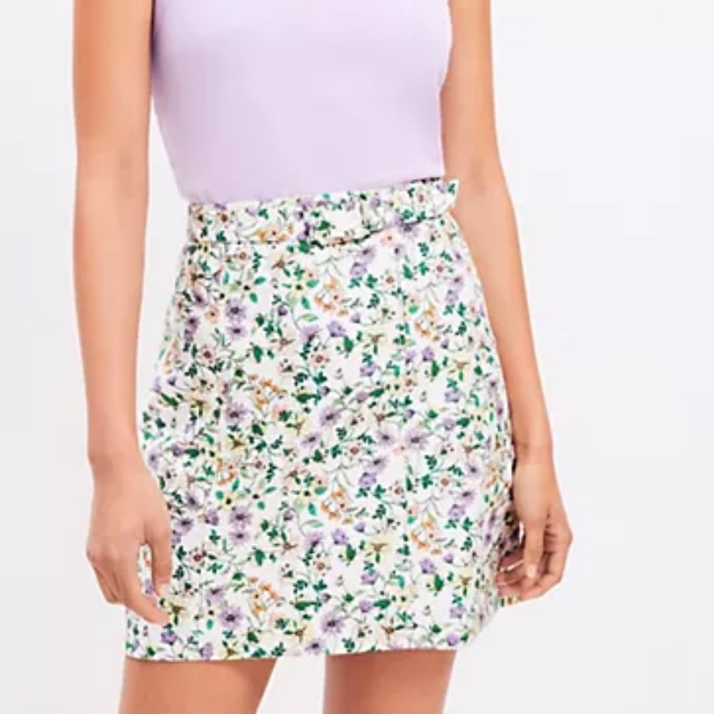 LOFT Floral Print Women's cotton linen Skirt belted Sz 6